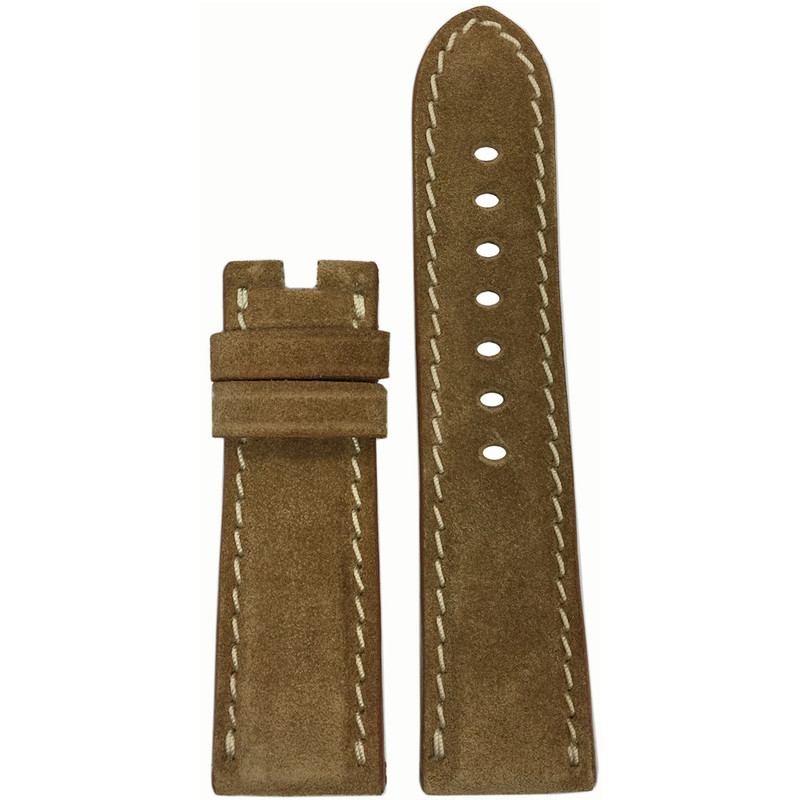 Khaki Velour Watch Strap with White Stitching for Panerai Deploy | Panatime.com