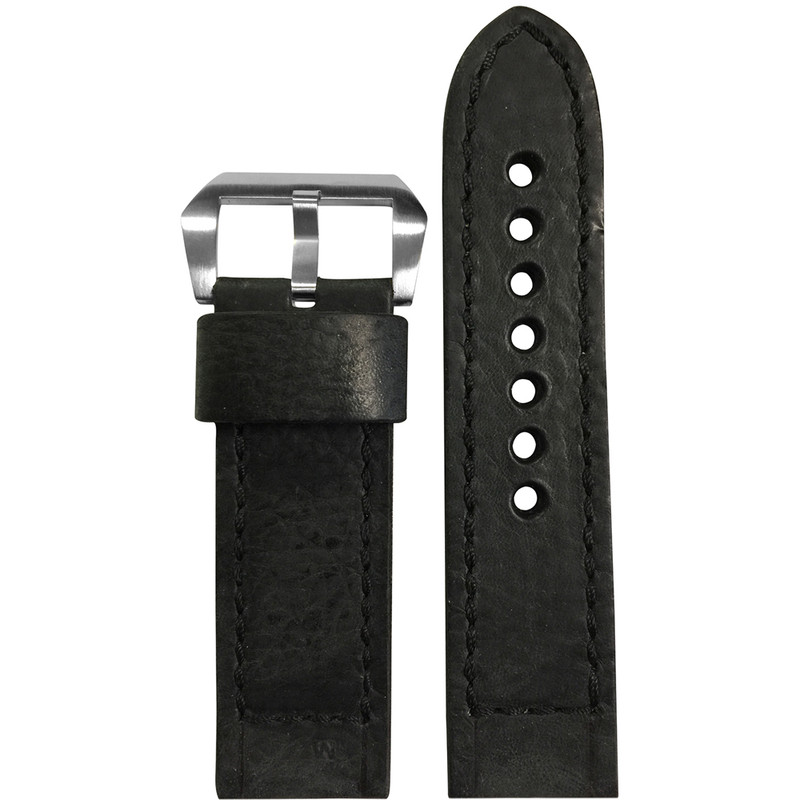 Vintage Leather Watch Band | Black | Black Box Stitch | For Panerai | Panatime.com