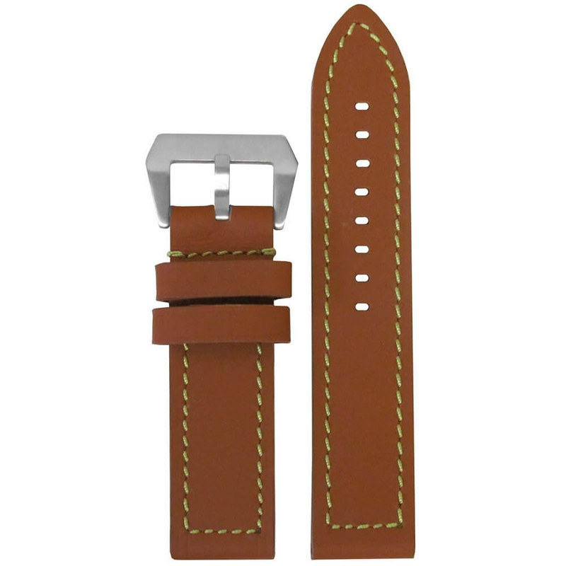 Swiss Waterproof Anfibio Leather Watch Band | Tan | Green Stitching | Flat | Panatime.com