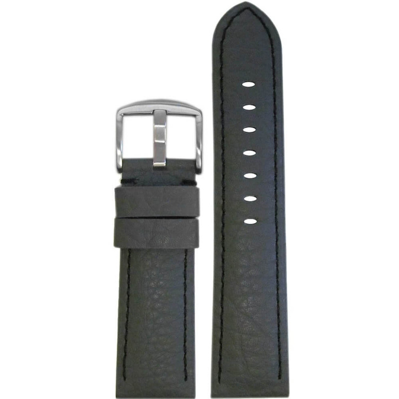 Grey Calfskin Leather Watch Band | Padded | Black Stitch | Panatime.com