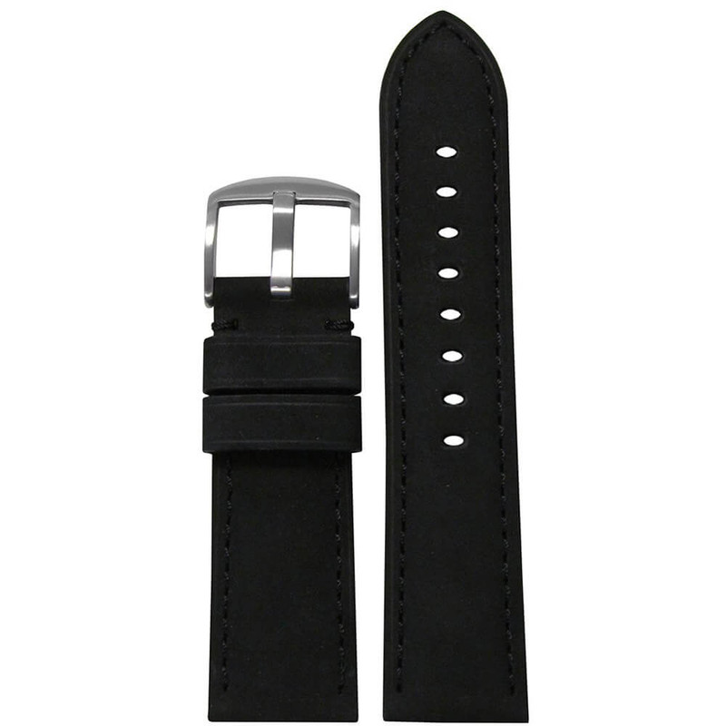 Sueded Calf Leather Watch Band | Padded | Black | Match Stitch | Panatime.com