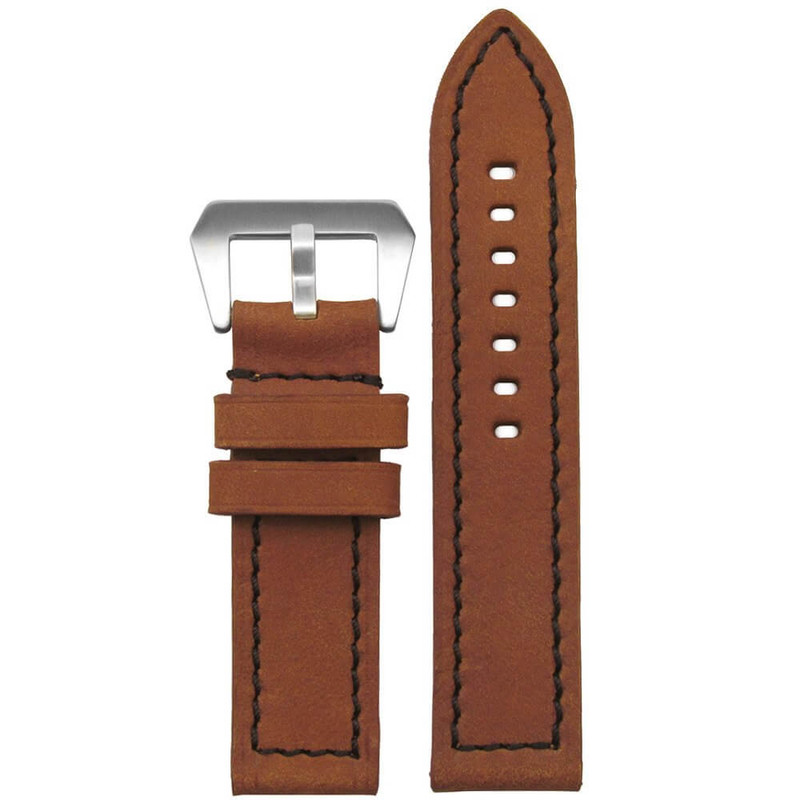 Natural Brown Vintage Leather Watch Band | Flat | Black Stitch | Panatime.com