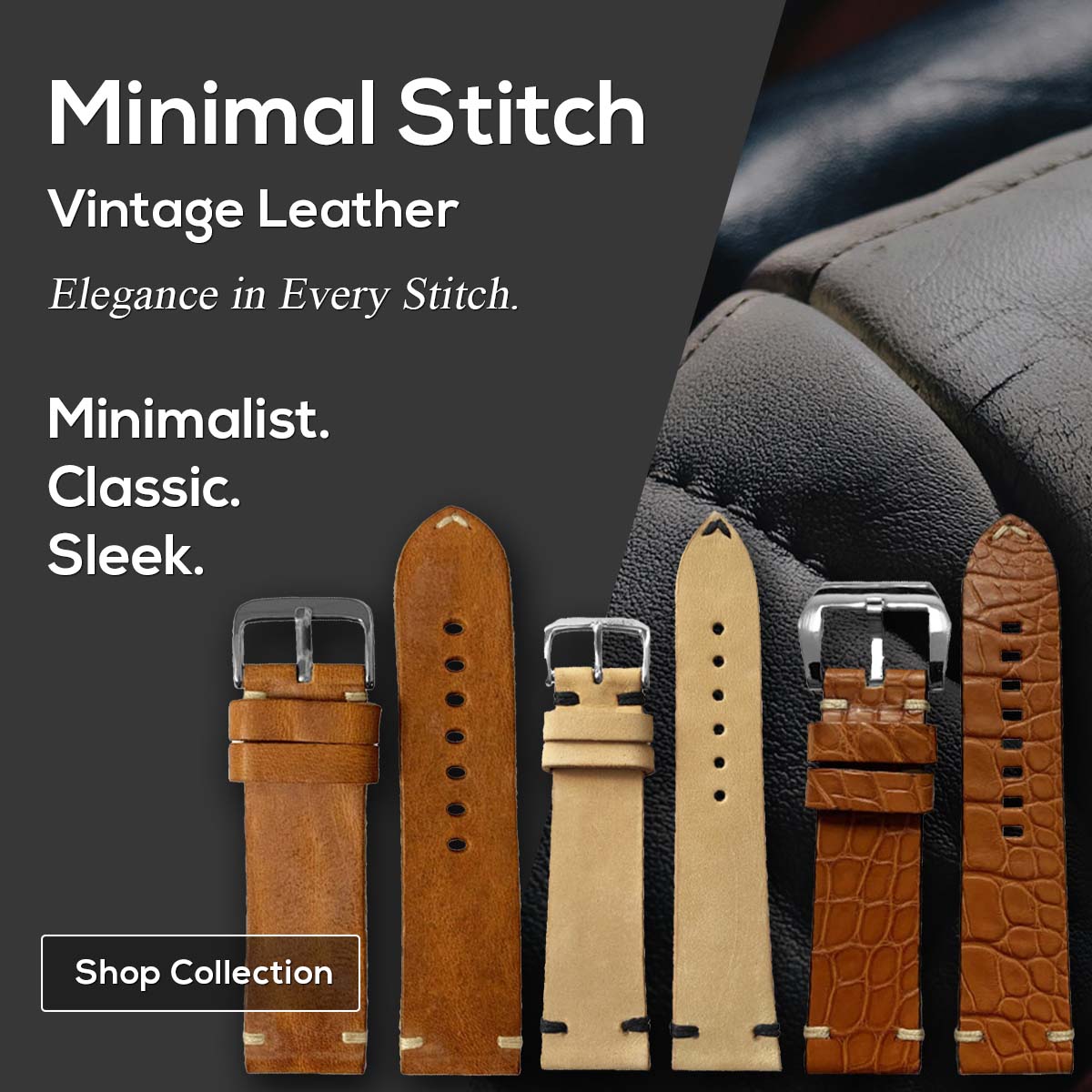 Panatime Minimal Stitch Vintage Leather Watch Bands