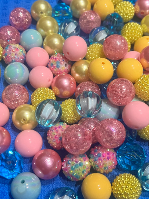 Bubblegum Beads - Pink/Turquois/Yellow Mix