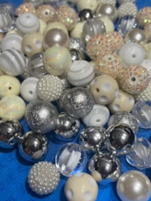 Bubblegum Beads - Silver/White/Ivory Mix