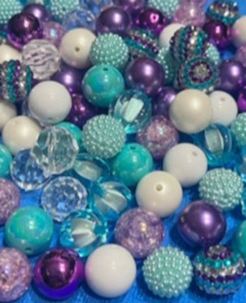 Bubblegum Beads - Turquois/Purple/White