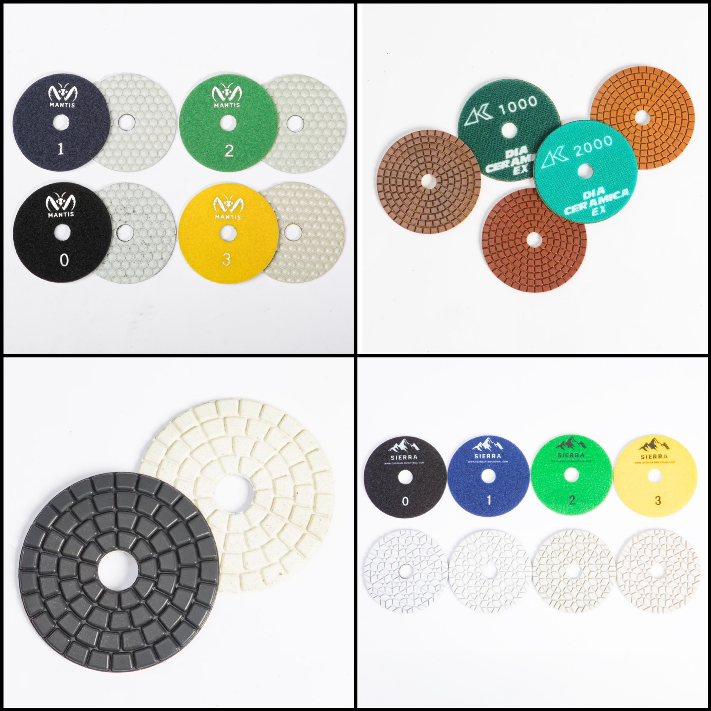 polishing pads, granite, marble, quartz, engineered stone, weha trio, hurricane, cyclone, typhoon, mustang, donkey, pads, alpha, ceramica, dry polishing, wet polishing. 