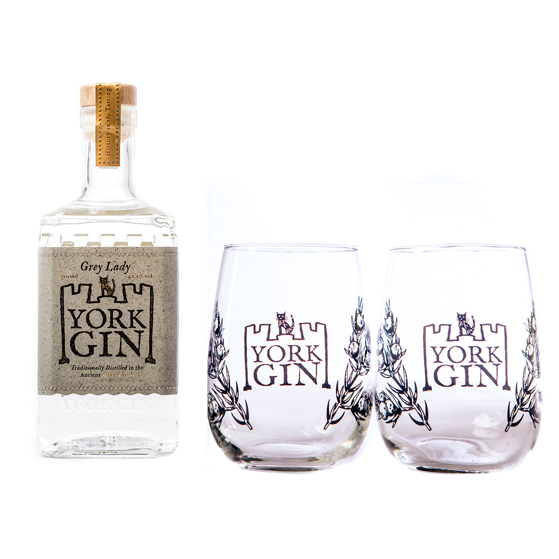 Large bottle and pair of tumblers