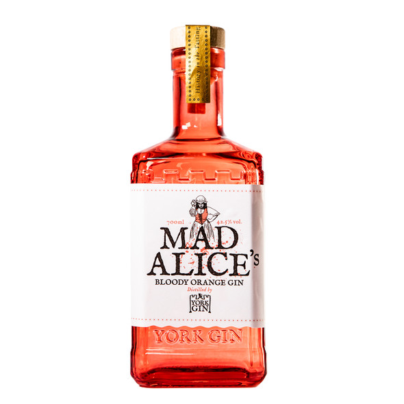 Mad Alice's Bloody Orange Gin by York Gin - front of bottle, paper seal