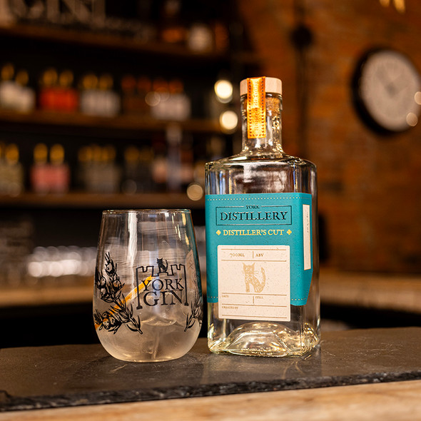 York Gin Distiller's Cut 70cl - pictured on a bar