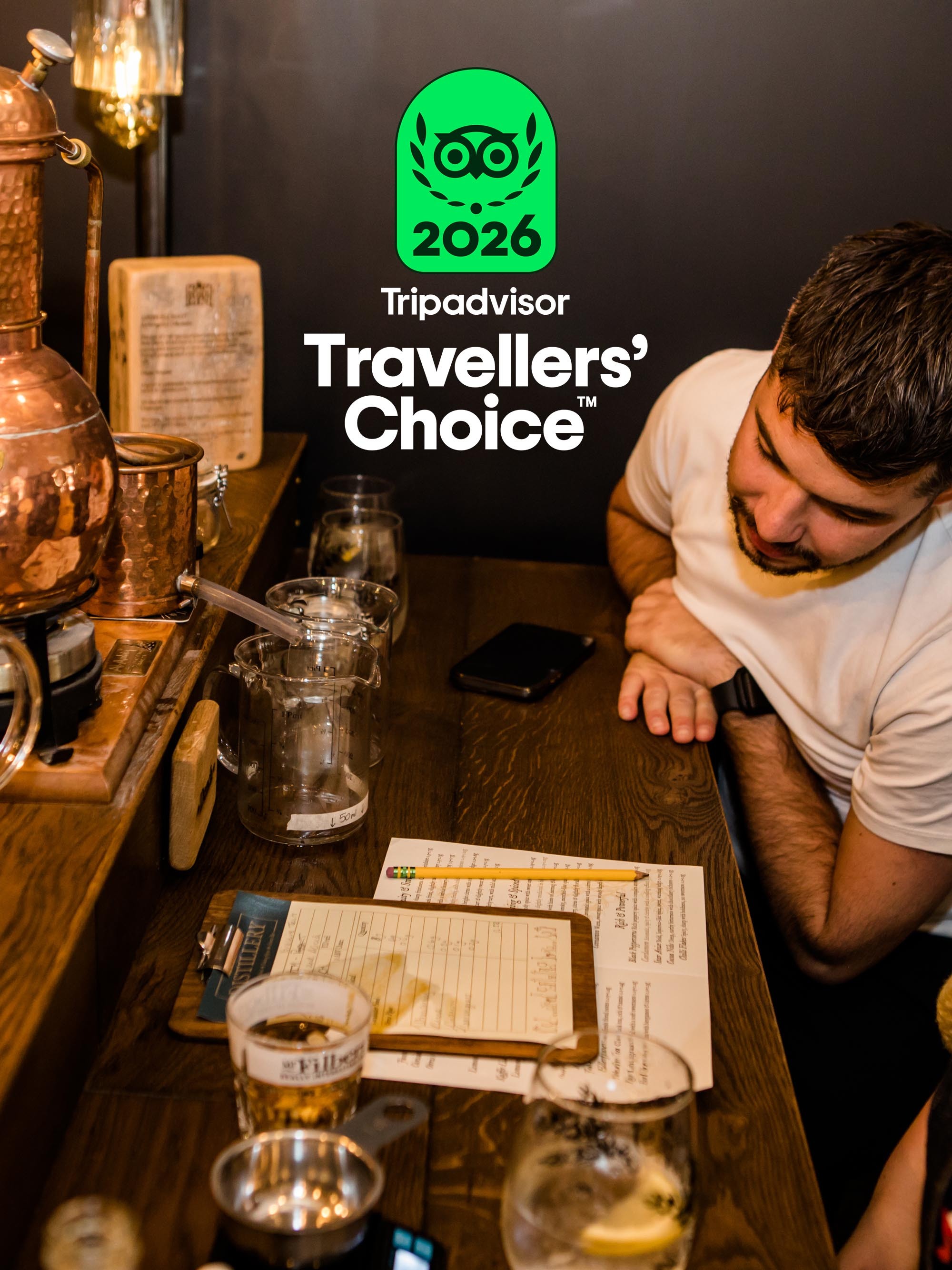 Checking on gin making at York Distillery Tripadvisor award