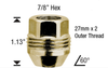 Dual Thread Acorn Length: 1.13" Socket: 7/8" Thread Size: 12mm 1.50