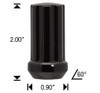 12x1.5 Black 7 Spline Tuner Lug Nuts - 24 Pieces - 2" Tall - Key Included