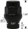 12x1.25 CLOSED ET BULGE - 3/4" HEX - BLACK LUG NUTS 1.44" TALL