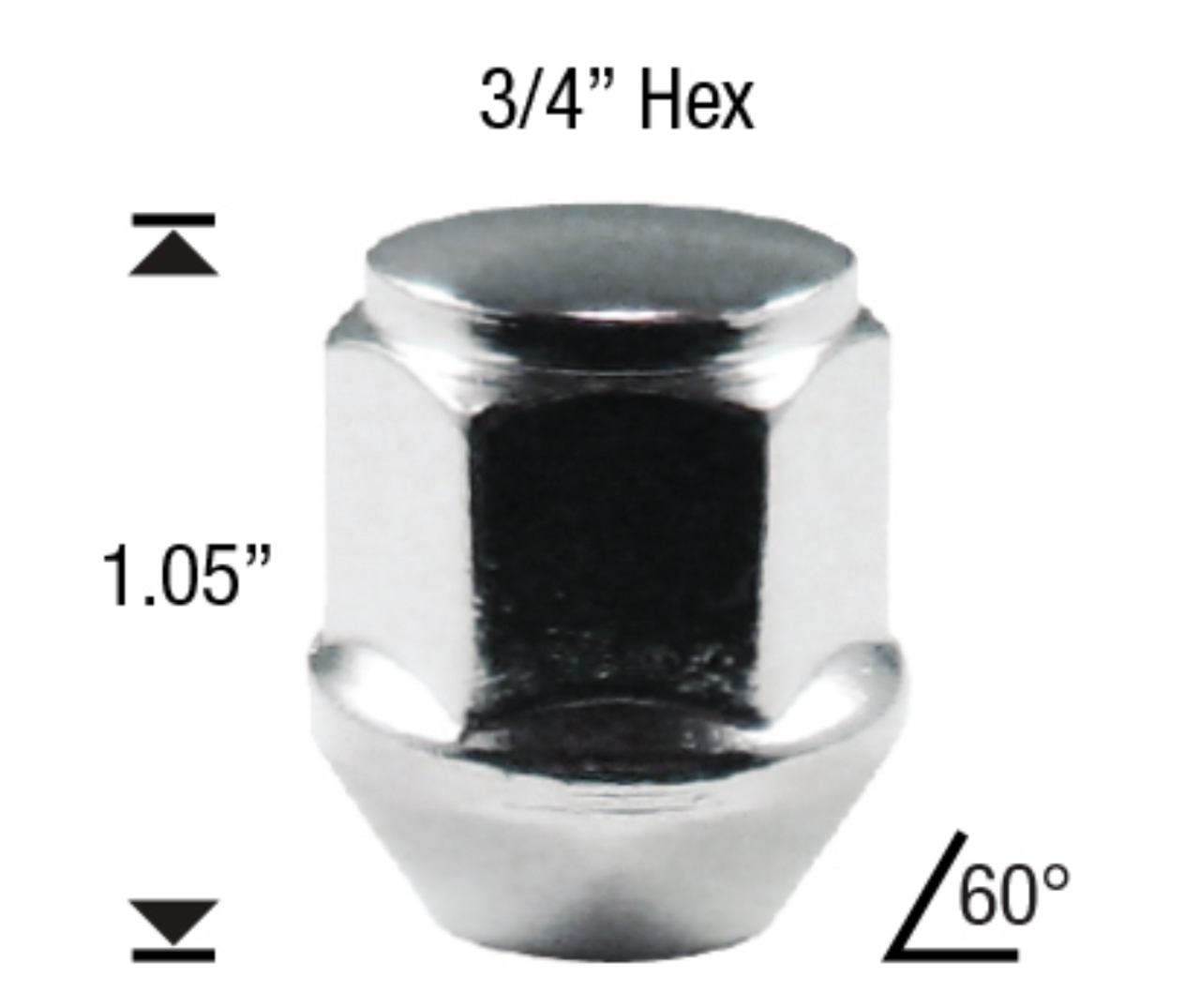 1/2 1-Piece Acorn Bulge Short Lug Nut Length: 1.05" Socket: 3/4"