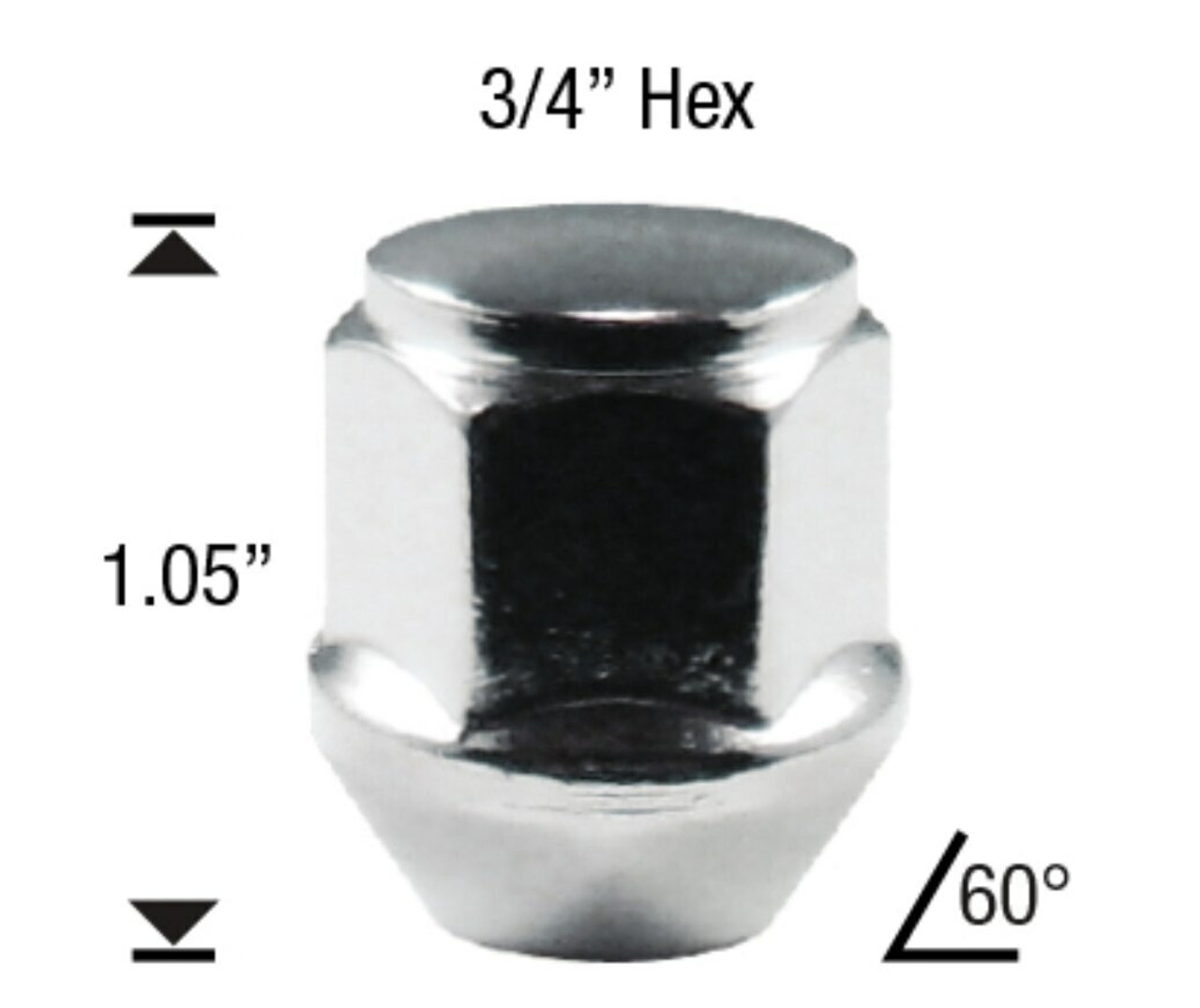 12x1.5 1-Piece Acorn Bulge Short Lug Nut Length: 1.05" Socket: 3/4"