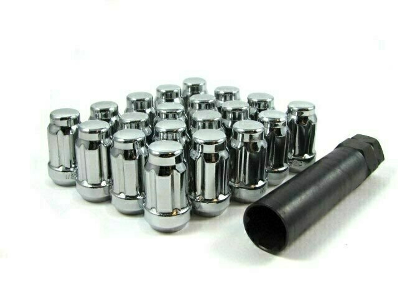 12x1.25 Spline Tuner Lug Nuts [Chrome] - 24 Pieces - Key Included