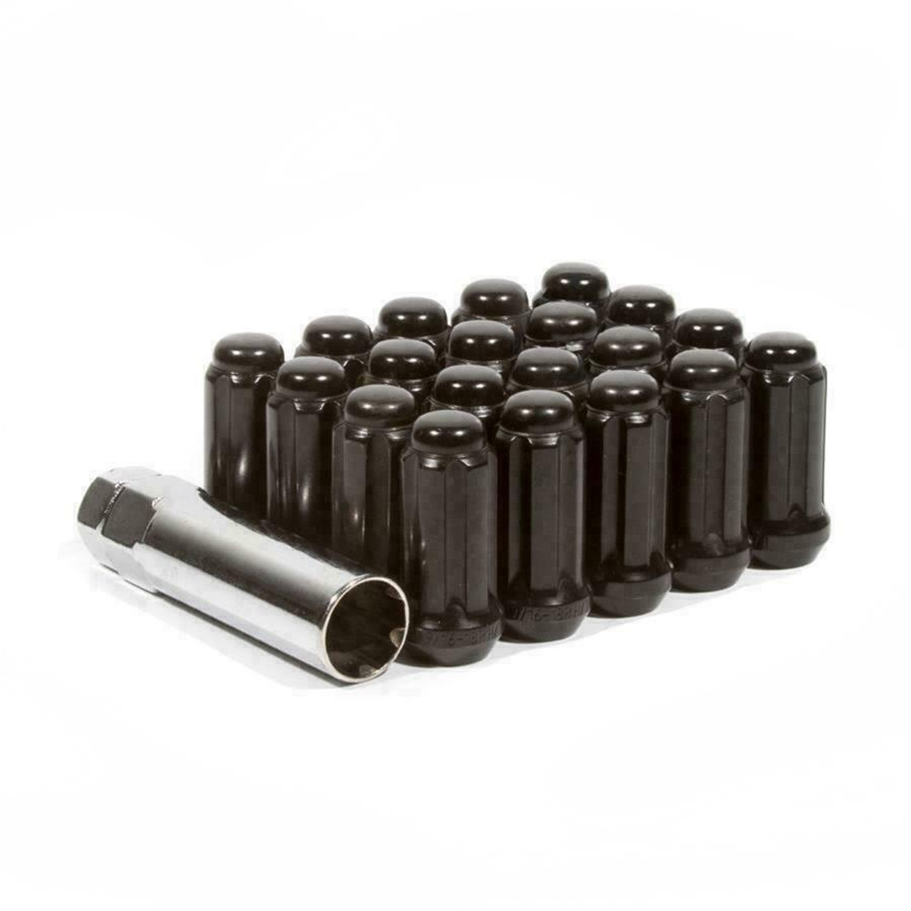 12x1.75 Spline Tuner Lug Nuts [Black] - 2" Tall - 6 Sided - 20 Pieces - Key Included