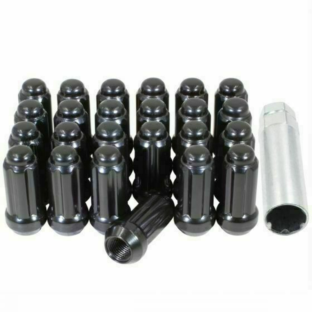 1/2 Spline Tuner Lug Nuts [Black] - 2" Tall - 6 Sided - 24 Pieces - Key Included