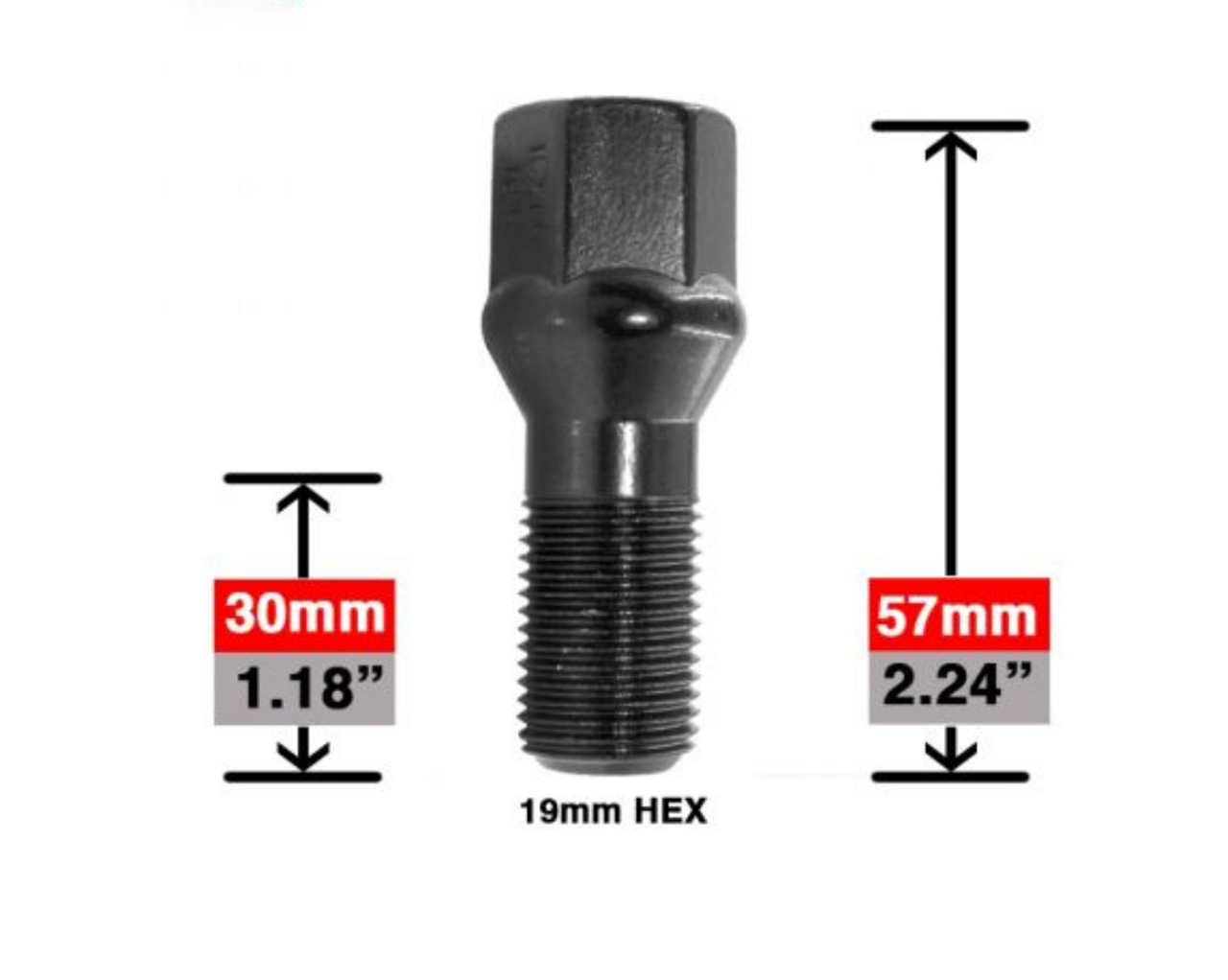 16x1.5 Acorn Conical Cone Seat Lug Bolt Thread Length: 1.18" (30mm) - 19mm Socket [Black]