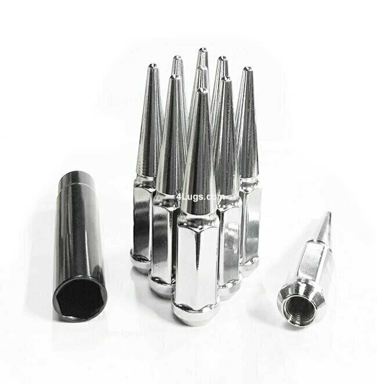 9/16 Chrome Duplex Spike Lug Nuts [3/4" or 19mm Hex] 4.4" Tall - 20 Pieces - Key Included