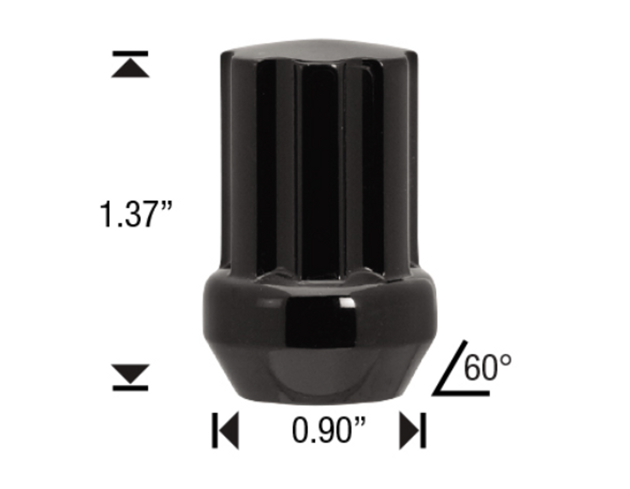 14x1.5 Black 7 Spline Tuner Lug Nuts - 24 Pieces - 1.37" Tall - Key Included
