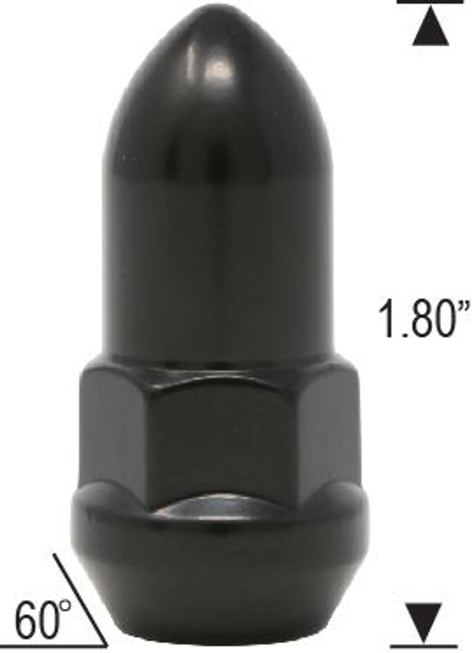 7/16 Bulge Acorn Bullet Black Lug Nut Length: 1.80" Socket: 3/4"