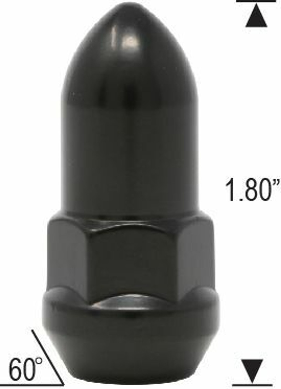 1/2 Bulge Acorn Bullet Black Lug Nut Length: 1.80" Socket: 3/4"