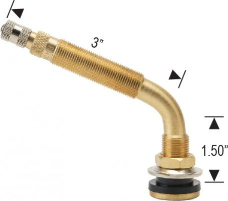 TR621A Valve Stem Truck Bolt-On Finish: Brass Bend Angle: 65 Degree Fits Hole Diameter: 0.625"