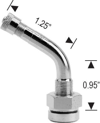 TR543D Valve Stem Truck Bolt-On Finish: Nickle Bend Angle: 60 Degree Fits Hole Diameter: 0.382"