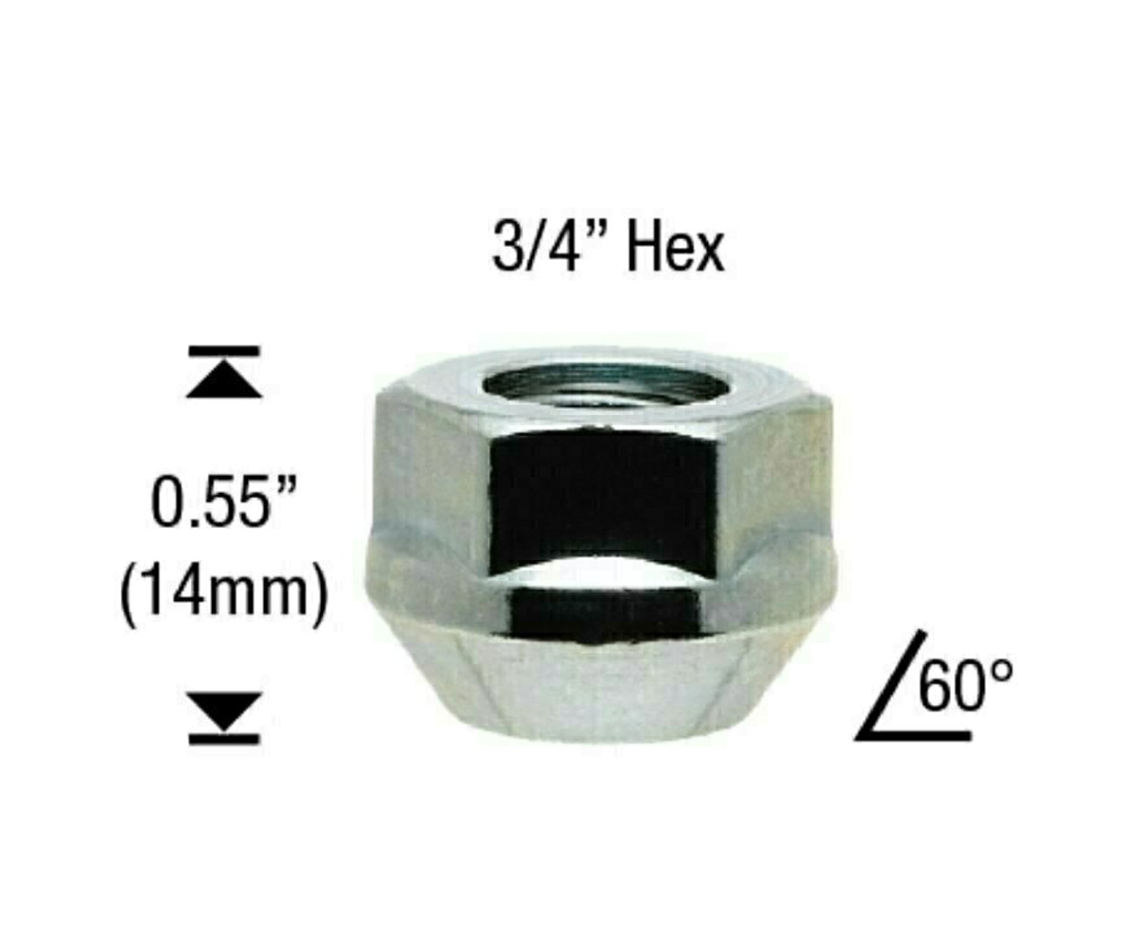 14x2 Chrome Bulge Acorn Open End Lug Nut Extra Short Length: 14mm Socket: 3/4"