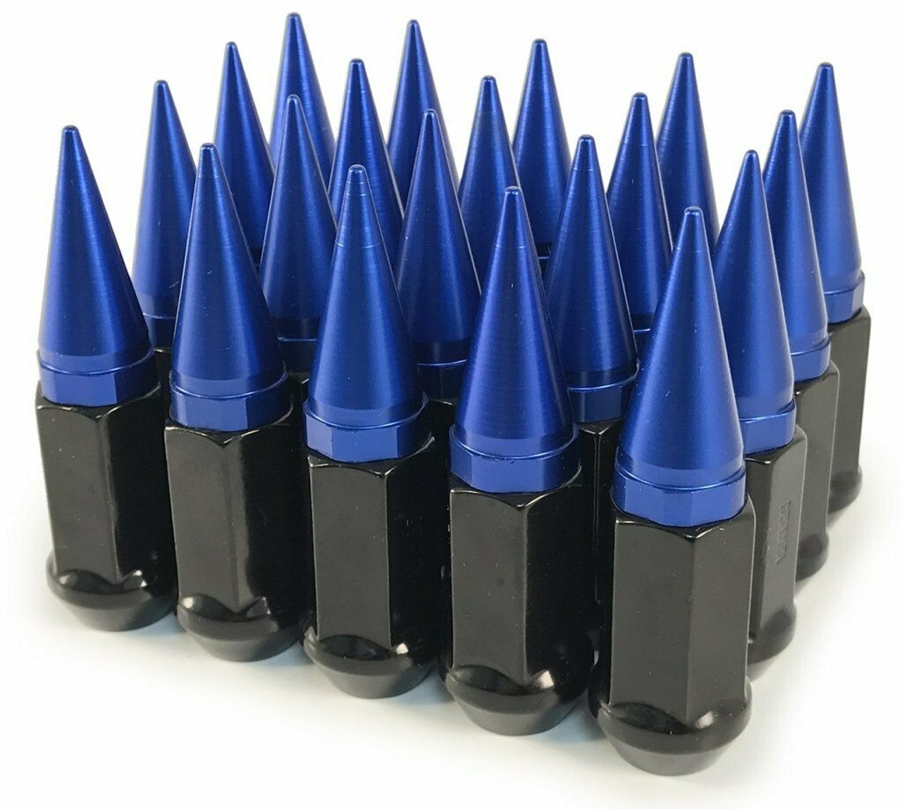 32 Pieces - 9/16 Black Blue Spike Lug Nuts 2-Piece Twist Off