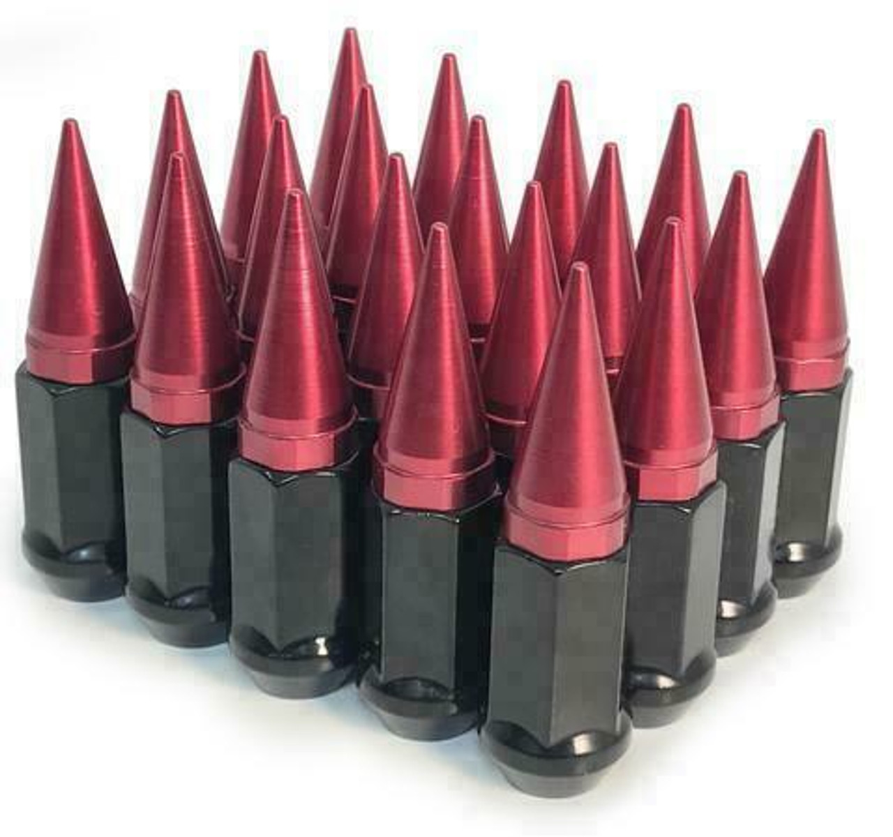 32 Pieces - 14x2 Black Red Spike Lug Nuts 2-Piece Twist Off