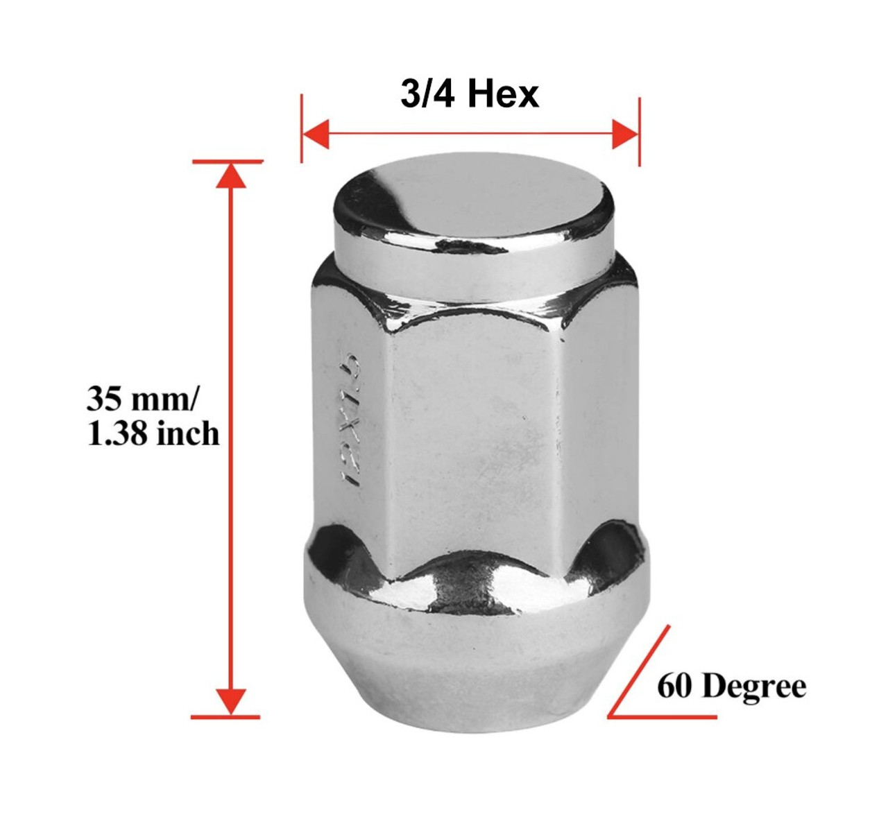 1/2 Chrome Bulge Acorn Lug Nuts Length: 1.38" Socket: 3/4"