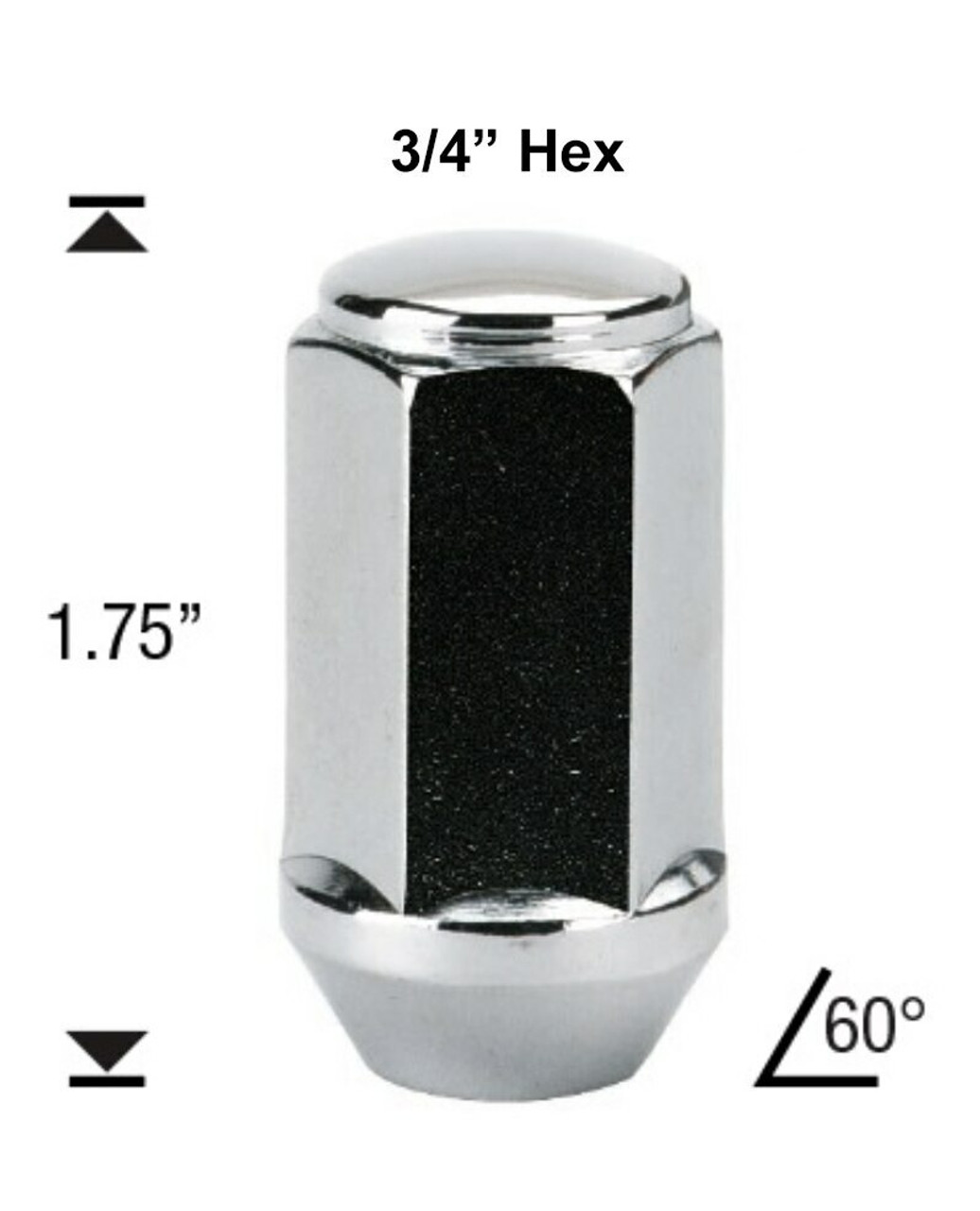 12x1.25 Chrome Bulge Acorn Lug Nut Length: 1.75" Socket: 3/4"