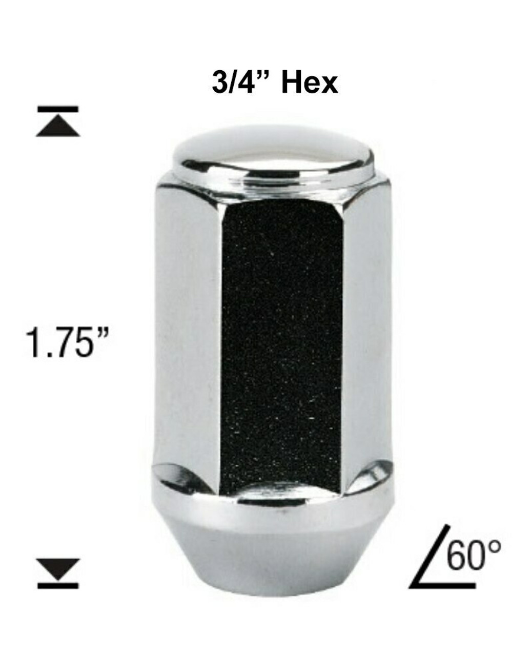 12x1.5 Chrome Bulge Acorn Lug Nut Length: 1.75" Socket: 3/4"