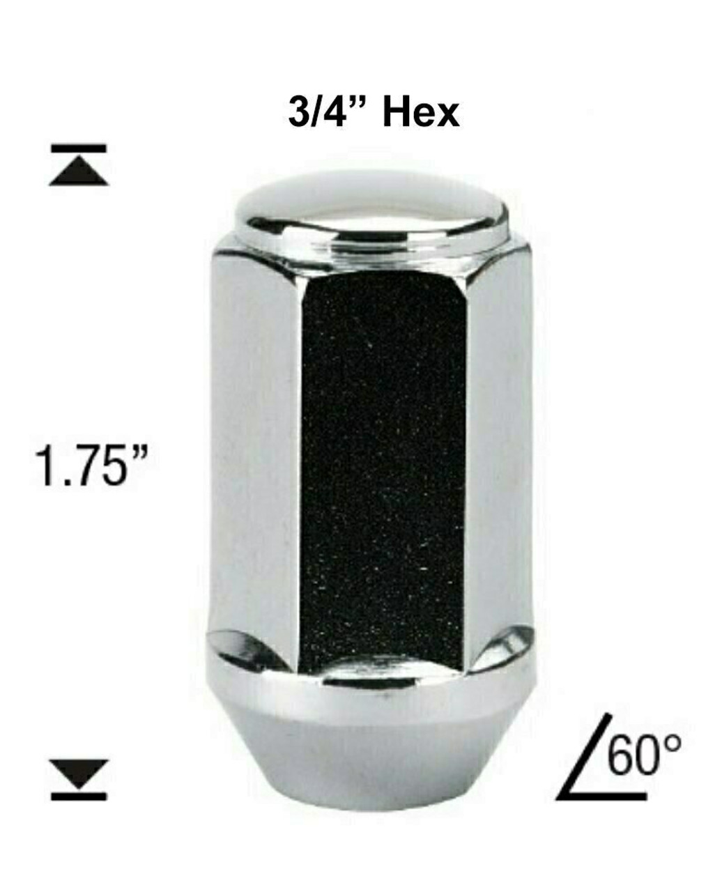 12x1.75 Chrome Bulge Acorn Lug Nut Length: 1.75" Socket: 3/4"