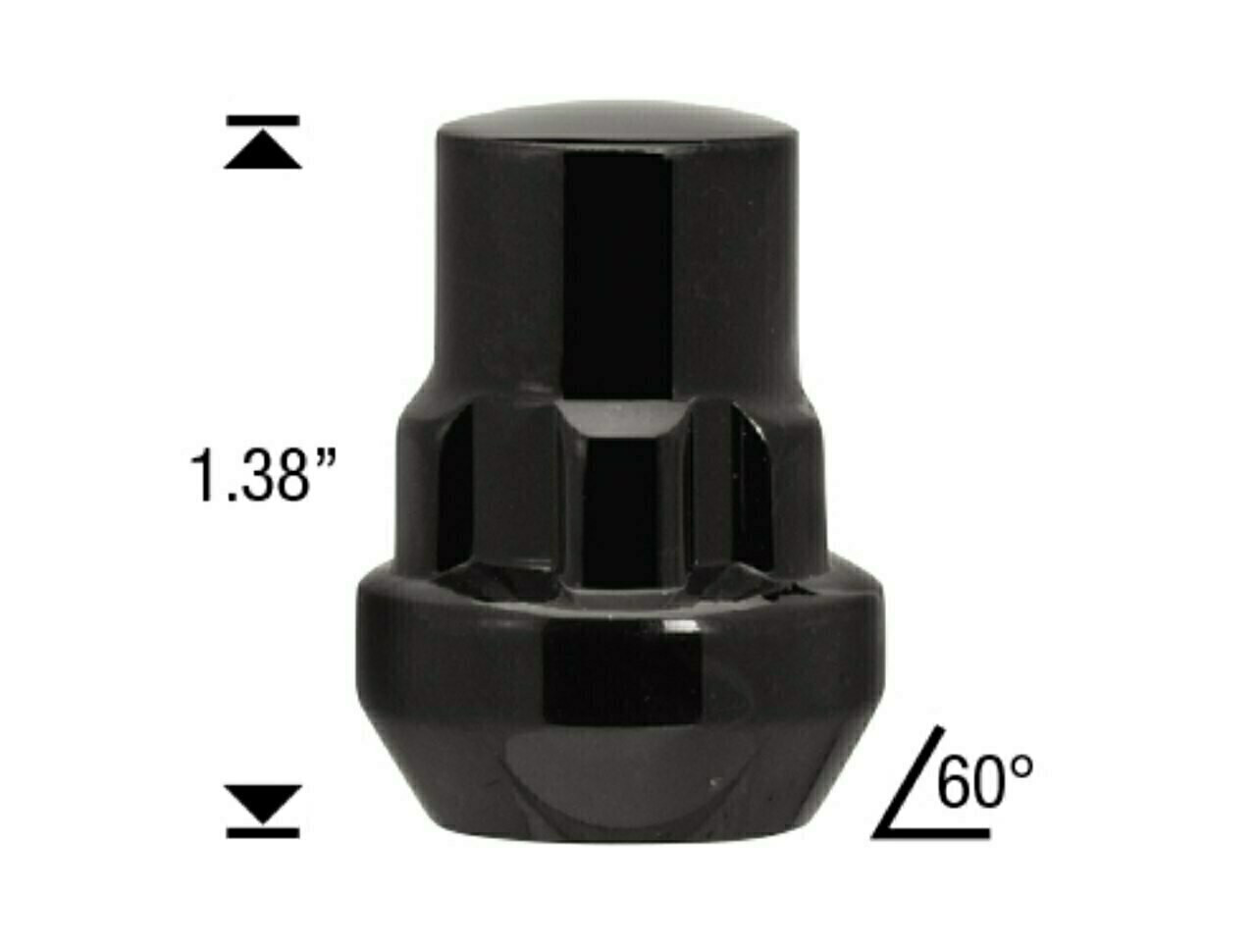 Closed Acorn Wheel Lock 14x2 Thread  Length: 1.38" 60° Tapered Seat [Black]