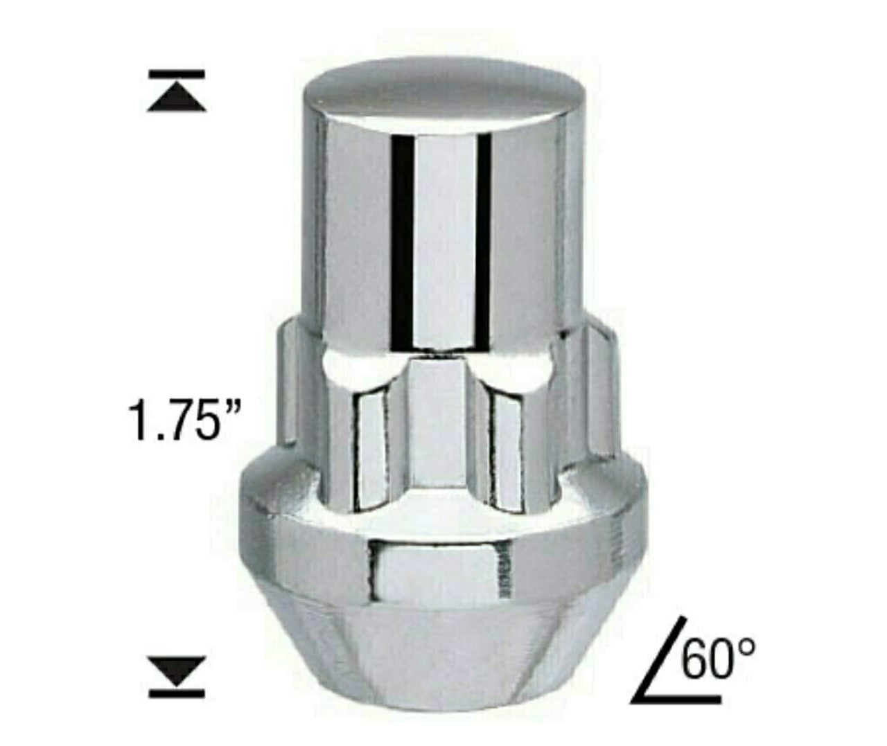 Acorn Wheel Locks - Long 9/16" Threads  Length: 1.75" 60° Tapered Seat