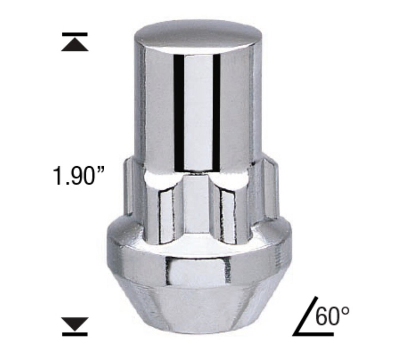 Acorn Wheel Lock - Tall Long 14x2 Threads Length: 1.90" 60° Tapered Seat