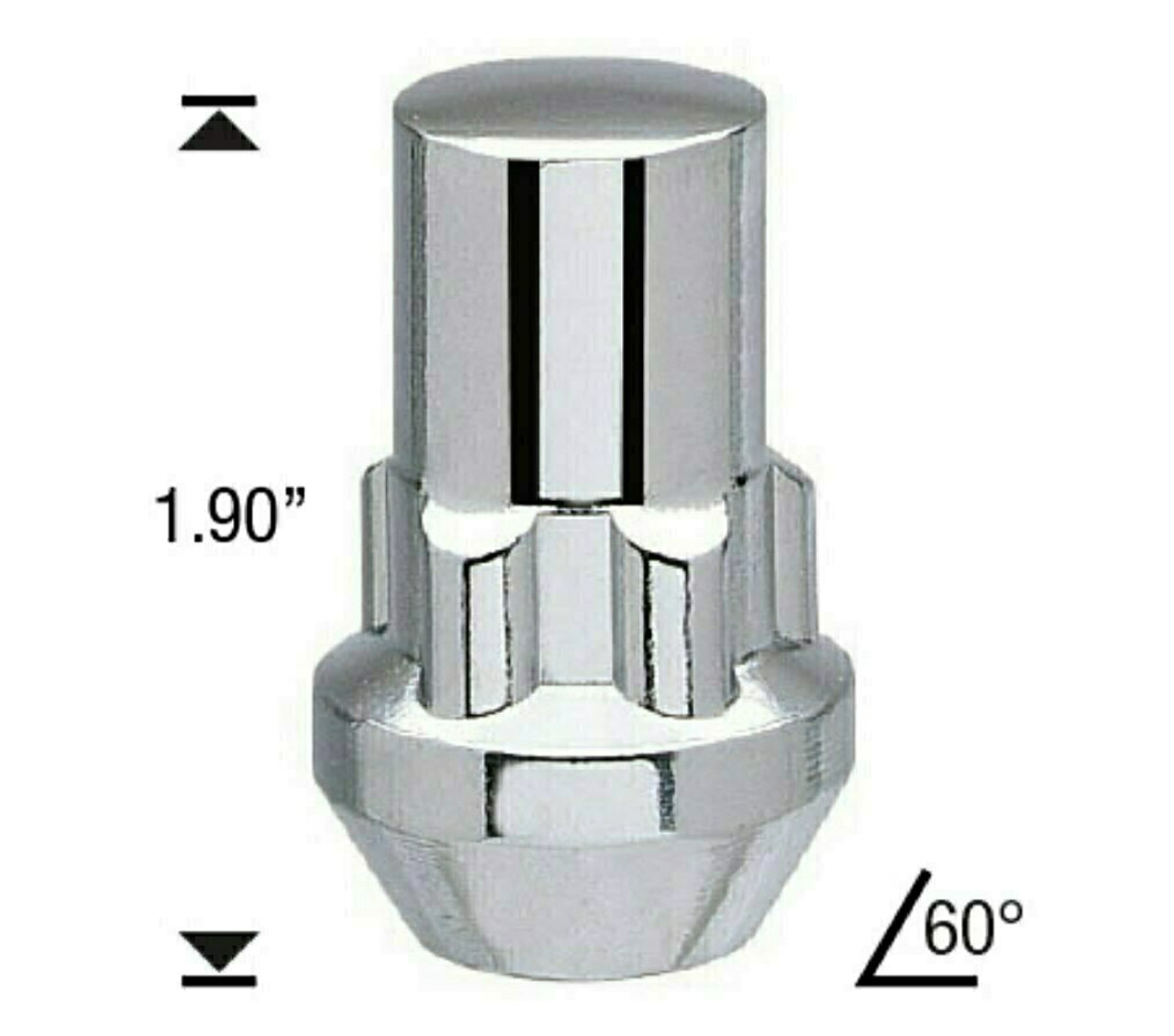 Acorn Wheel Lock - Tall Long 9/16" Threads Length: 1.90" 60° Tapered Seat