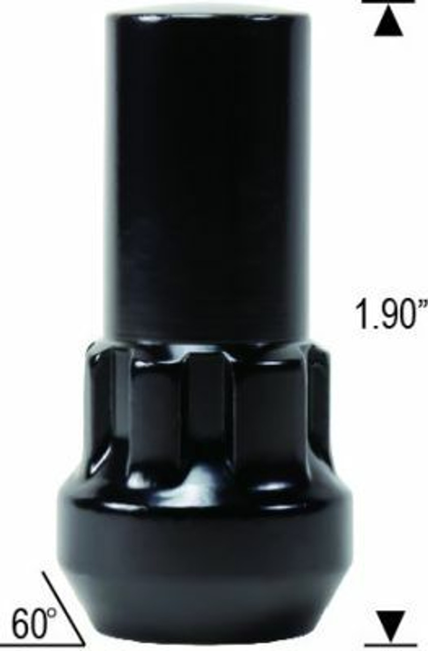 Acorn Wheel Lock - Tall Long 1/2" Threads Length: 1.90" 60° Tapered Seat [Black]