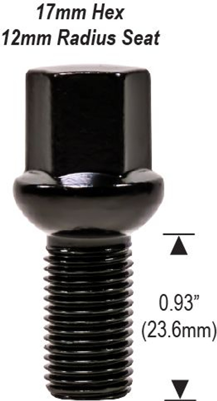 Ball Seat Lug Bolt 14mm 1.50 Threads Thread Length: 0.93" (23.6mm) 17mm Socket [Black]