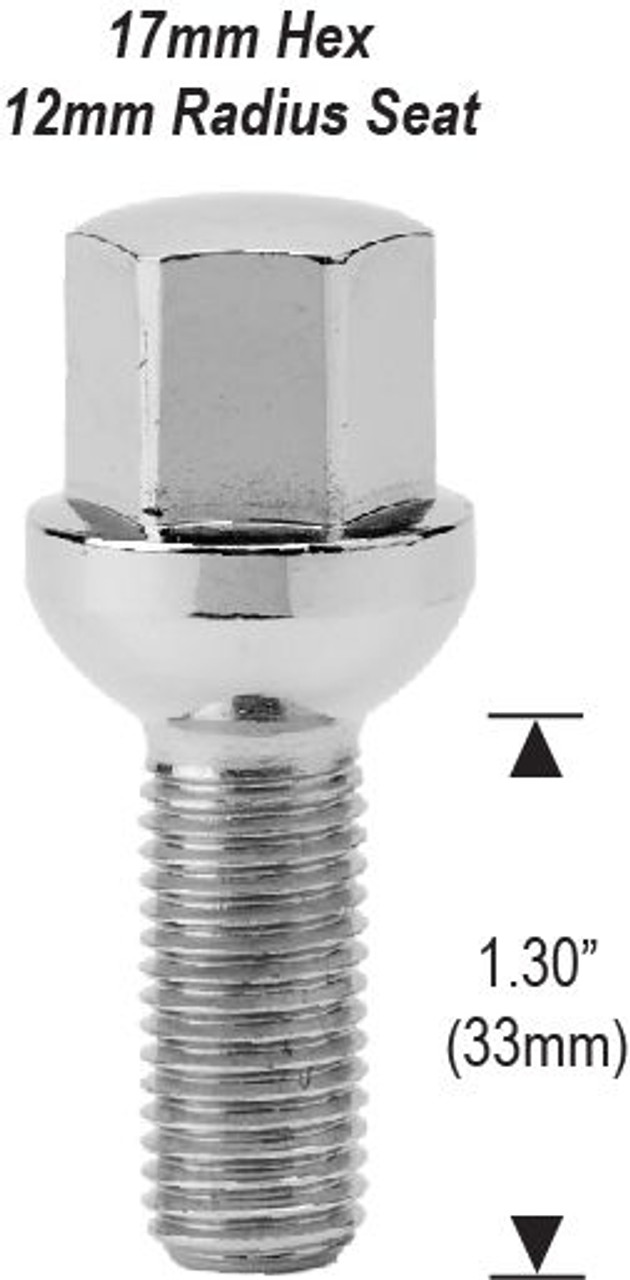 Ball Seat Lug Bolt 14mm 1.50 Threads Thread Length: 1.38" (35mm) 17mm Socket