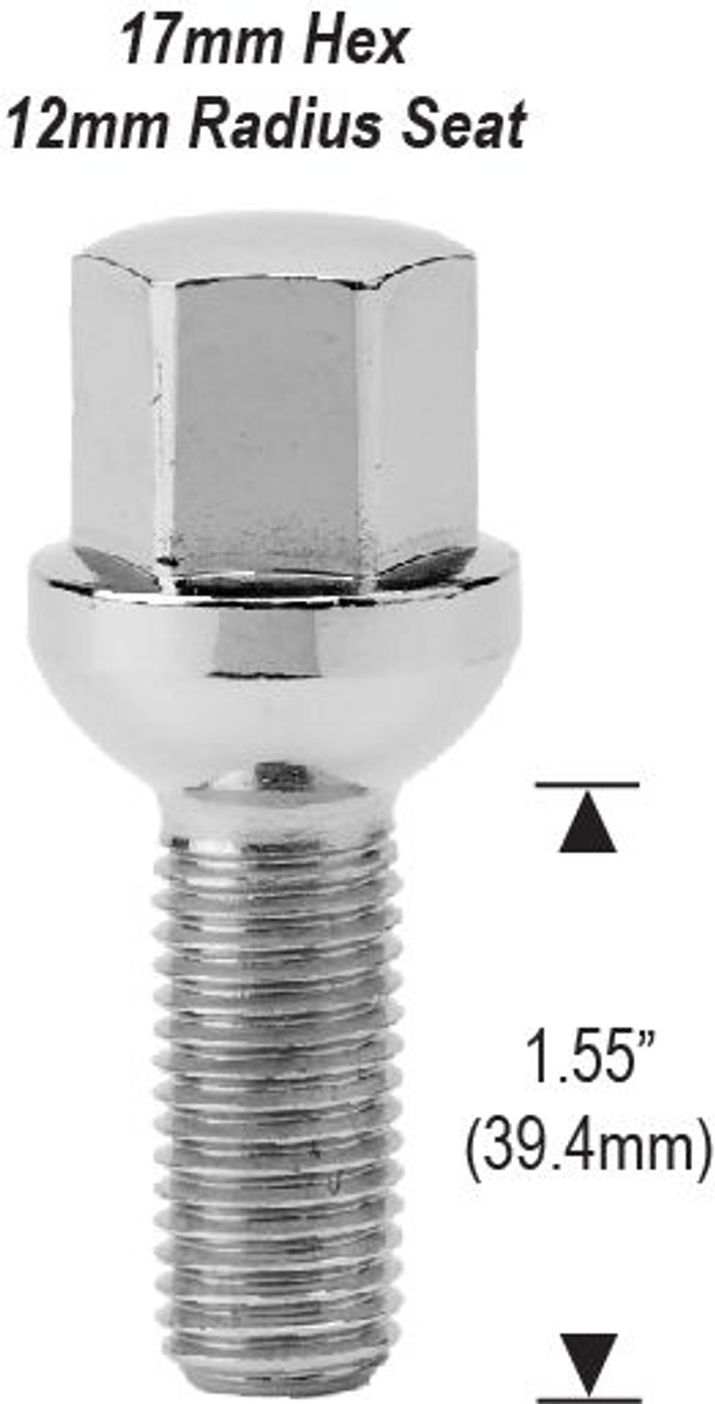 Ball Seat Lug Bolt 14mm 1.50 Threads Thread Length: 1.55" (39.4mm) 17mm Socket