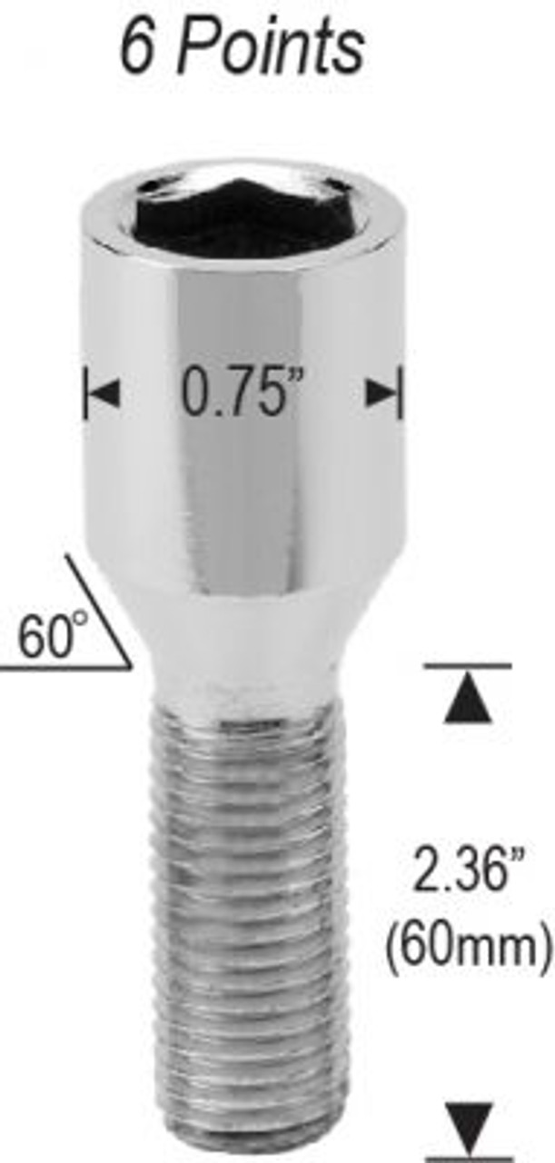 Tuner Acorn Seat Lug Bolt 12mm 1.50 Threads Thread Length: 2.36" (60mm)