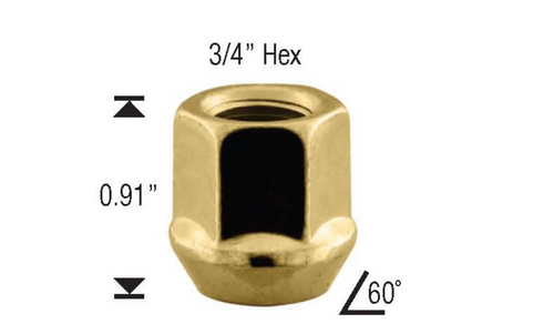1/2 Open End Bulge Acorn Zinc Gold Factory OEM Lug Nut - Ford/Lincoln/Mercury