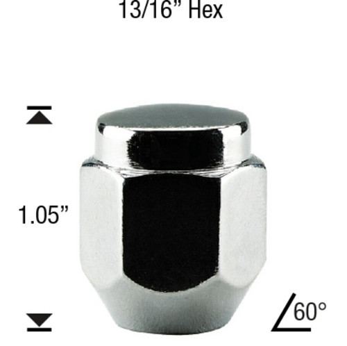 12x1.25 1-Piece Acorn Short Lug Nut Length: 1.05" Socket: 13/16"