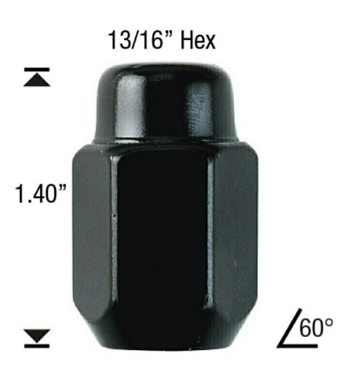 12x1.75 Black Acorn Lug Nut Length: 1.40" Socket: 13/16"