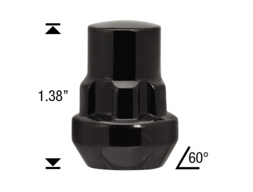 Closed Acorn Wheel Lock 7/16" Thread  Length: 1.38" 60° Tapered Seat [Black]